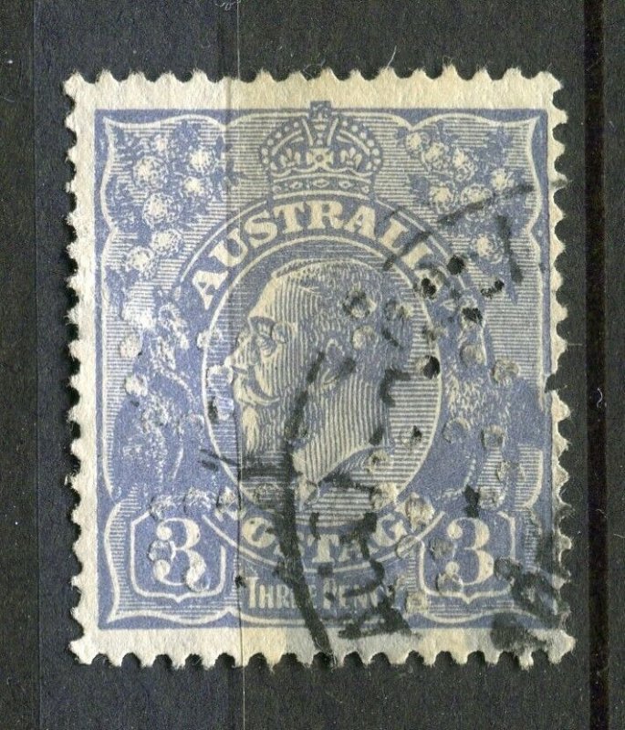 AUSTRALIA; Early 1900s GV Head issue fine used 3d. + PERFIN