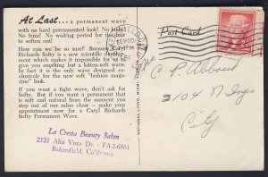 USA POSTAL HISTORY - CDS BAKERSFIELD CALIFORNIA 1956 - LA CRESTA BEAUTY SALON