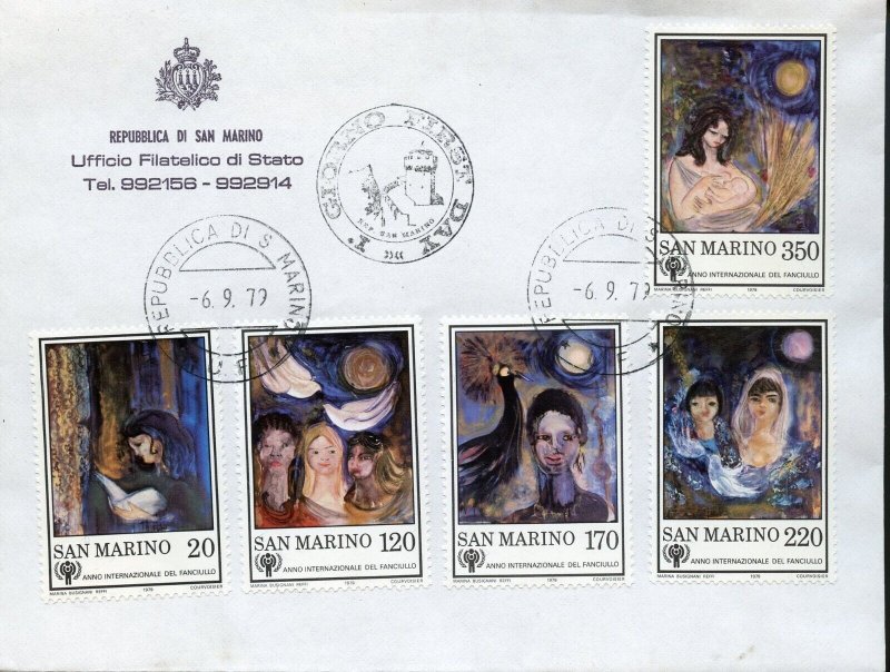 SAN MARINO 1979 INT'L YEAR OF THE CHILD SET ON FIRST DAY  COVER 