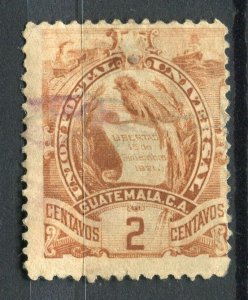 GUATEMALA; 1886 classic Quetzal Coat of Arms issue fine used 2c. value