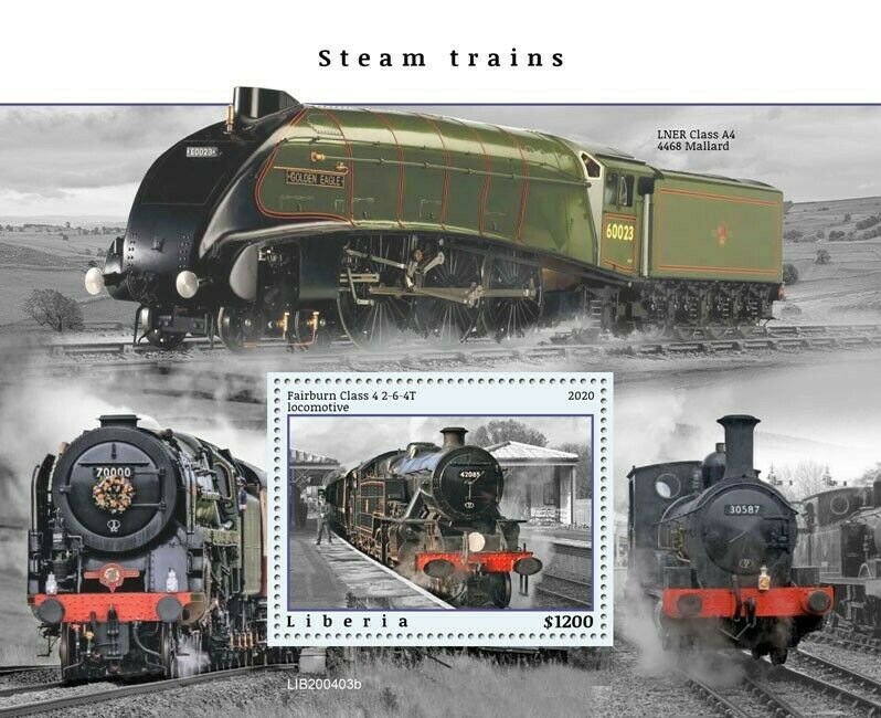 2020/10- LIBERIA - STEAM TRAINS       1V    MNH **