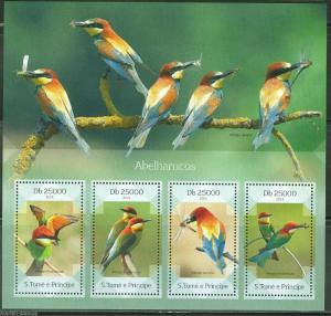 SAO TOME E PRINCIPE 2014 FAUNA BIRDS BEE EATERS SHEET OF FOUR STAMPS