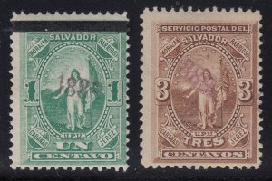 El Salvador 1889 1c & 3c with Violet Handstamp Overprint LM Mint. Scott 26-27