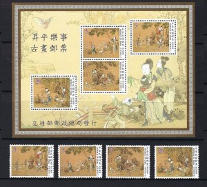 RO China-Taiwan 1999 Ancient Painting, Joy in Peacetime (4v+1ms Cpt) MNH