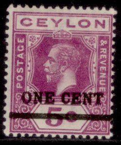 CEYLON GV SG337c, 1c on 5c purple, M MINT.