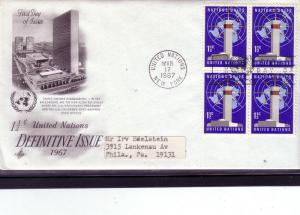 United Nations FDC Sc.# 166 1.5 Cent Definitive 1967 x4 L153