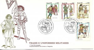 BRAZIL 1985 MILITARY UNIFORMS OLD DRESSES SET OF 4 ON DECORATED FDC COVER