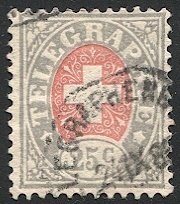 SWITZERLAND 1881 Hiscocks #15 25c Used Telegraph stamp F-VF