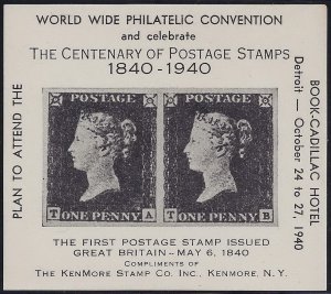 1940 World Wide Philatelic Convention Cinderella Poster Stamp Detroit MNH