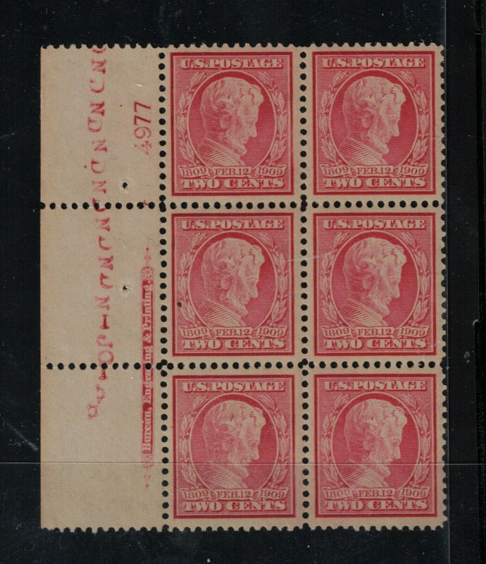 USA #369 Very Fine Never hinged Left Margin Plate Block Of Six