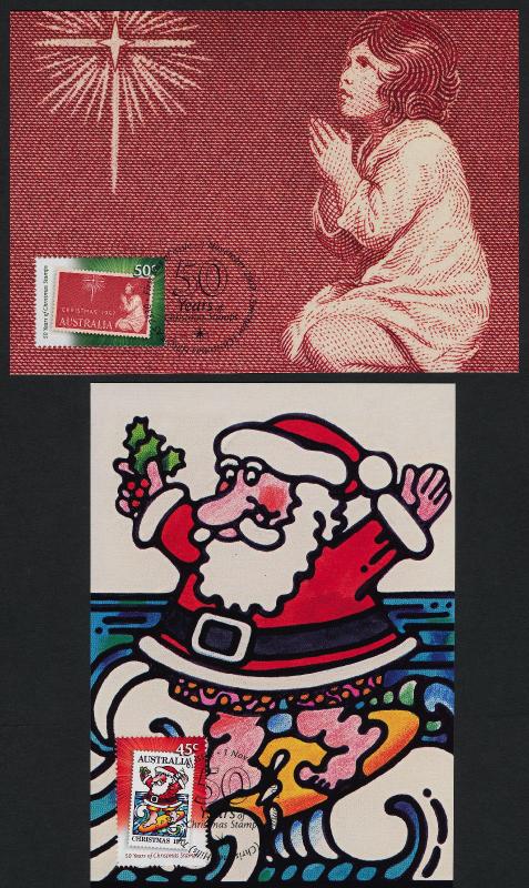 Australia 2758-62 on Maxi cards - used- Christmas, Stamp on Stamp