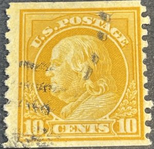 U.S.# 497-USED--SINGLE--TEN CENT/FRANKLIN/COIL--ORANGE/YELLOW---1922(LOT12)