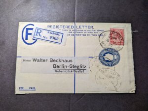 1930 British KUT Registered Letter Cover Nairobi Kenya to Berlin Stegliz Germany