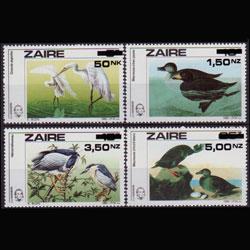 ZAIRE 1994 - Scott# 1421-4 Birds Surch. Set of 4 NH