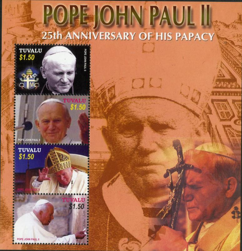 TUVALU 957 MH SS SCV $11.00 BIN $5.50  RELIGION-POPE JOHN PAUL II