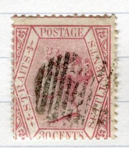 STRAITS SETTLEMENTS;  1867 early classic QV issue used 30c. value