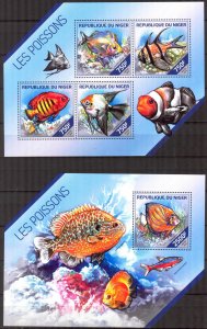 Niger 2014 Marine Life Fishes (2) Sheet + S/S MNH