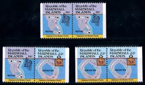 [68434] Marshall Islands 1985 Definitives maps Islands 3 Pairs from booklet MNH