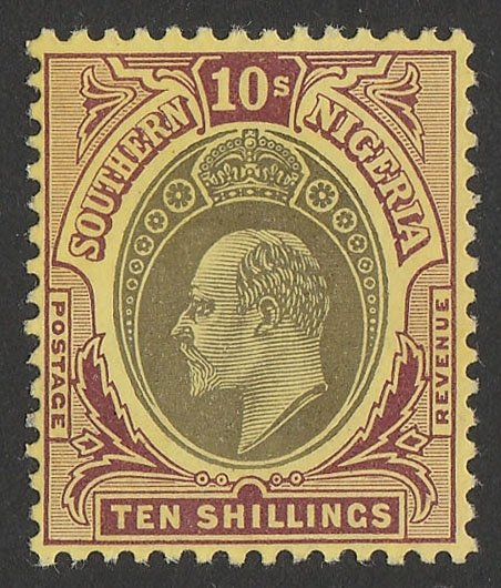 SOUTHERN NIGERIA 1904 KEVII 10/-, wmk mult crown. 