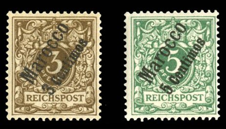 German Colonies, German Offices in Morocco #1-2 (Mi. 1-2) Cat€20, 1899 3c o...