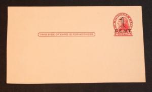 U.S. Postal Card Sc# UX35 Mint - 1920 1c on 2c Red, Die 2