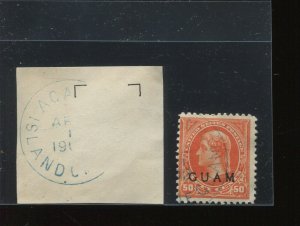 GUAM  11 Overprint Used Stamp with Blue AGANA ISLE OF GUAM Cancel (Bx 3977)