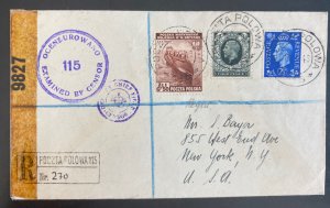 1943 Polish Forces British Army Field Post APO 115 WW2  Cover To New York Usa