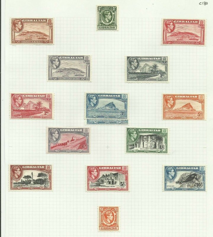 Gibraltar 1938 Set of 14 + 1, Hinged to page, Sg 121-131 + 126B, M/M {C/P-4} 