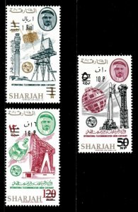Sharjah 1966 - ITU, Telecom Union, 100 Years, Surcharged - Set of 3v - MNH