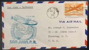 1941 San Juan Puerto Rico USA First Flight Airmail cover FFC To Bathurst Gambia