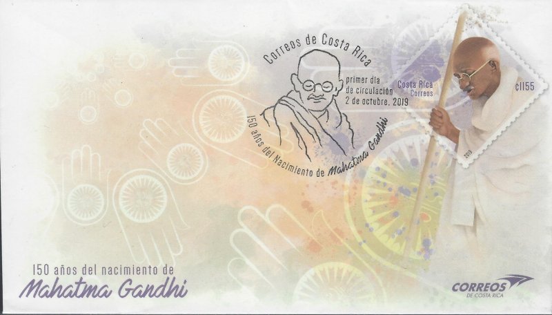 COSTA RICA 150 YEARS BIRTH of MAHATMA GANDHI PREPAID FDC 2019