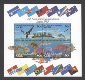 1993 Nauru Scott #405b Birds, Fish, 24th South Pacific Forum Souvenir Sheet MNH