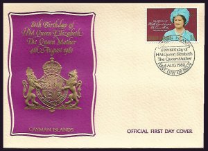 CAYMAN ISLANDS Sc#443 80th Birthday of The Queen Mother (1980) FDC