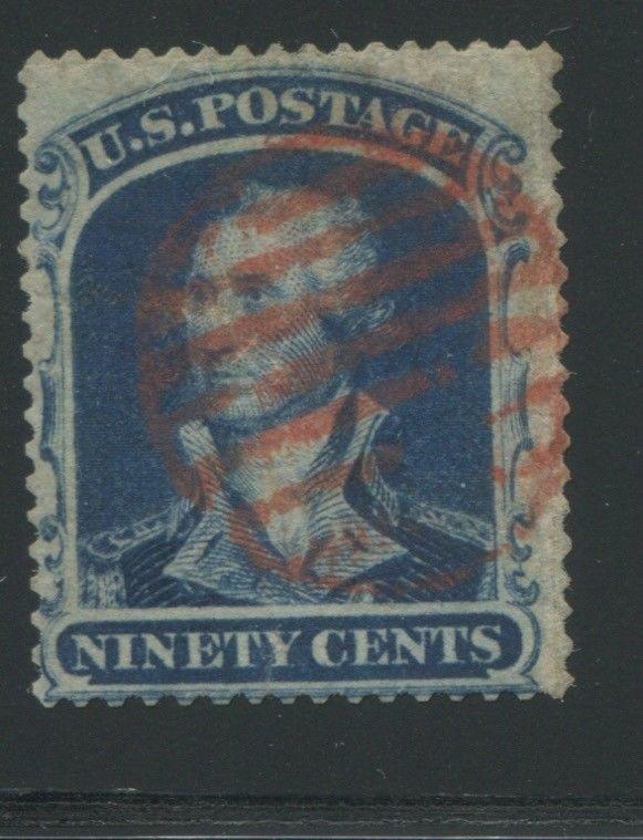 1860 US Stamp #39 90c Genuine Used Red Cancel Catalogue Value $10000 Certified