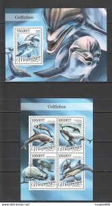 2016 Mozambique Dolphins Fauna Marine Life 1Kb+1Bl ** St2209
