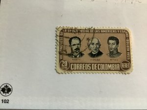 Colombia 1955  Scott  C278  used - 20c, Marti, Hidalgo & Petion, UPU cong.