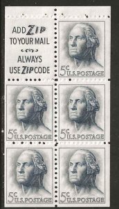 #1213C MNH Complete Booklet Pane of 5 Slogan #3 Use Zip Code