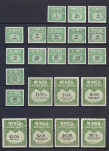 US Cordials, Wines Stamps - Unused Lot,  NGAI (RE195, 196, 197, 201, 199 & more)