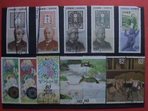 JAPAN STAMP:   SET OF 12 COLORFUL BEAUTIFUL PICTORIAL LONG LARGE USED STAMP.