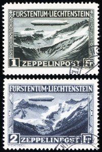 Liechtenstein Stamps # C7-8 Used VF Scott Value $525.00