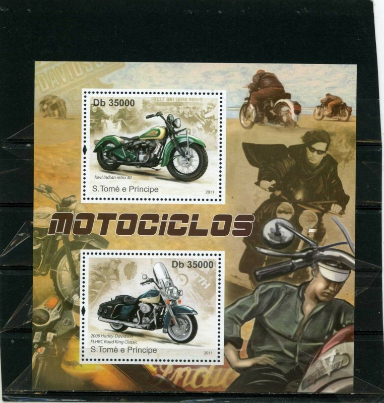 ST.THOMAS & PRINCE 2011 MOTORCYCLES SHEET OF 2 STAMPS MNH 