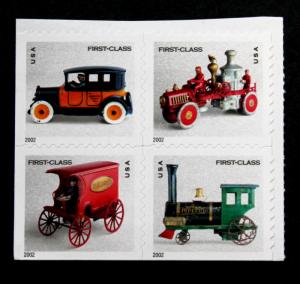 US Stamp Sc# 3642-45 MNH = 3642-3645 MNH Antique Toys Block of 4 Booklet Stamps
