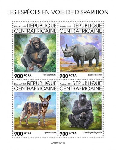 C A R - 2019 - Endangered Species - Perf 4v Sheet  - M N H