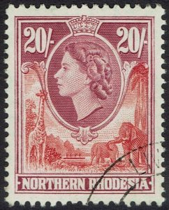 NORTHERN RHODESIA 1953 QEII GIRAFFE AND ELEPHANTS 20/- USED