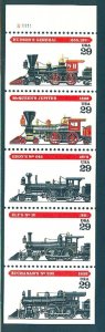 USA BOOKLET SC# 2847a LOCOMOTIVE $0.29c UNFOLDED PANE OF 5 MNH - PL# S11111