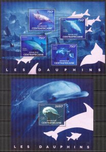 Central African Republic 2014 Marine Life Dolphins (2) Sheet + S/S MNH