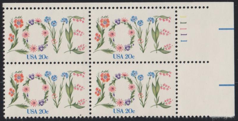 1951 - .20 Love plate block mnh vf.