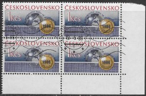 Czechoslovakia. #2608 Bottom Corner Block of 4 used.  Volleyball  Very Nice.