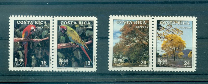 Costa Rica - Sc# 433-6. 1990 Parrots, Birds, Trees. MNH Pairs. $18.00.