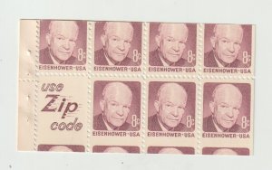 1972  US Stamp Scott #1395 8c Cut Shift Error MNH EFO Full Pane + Zip Code